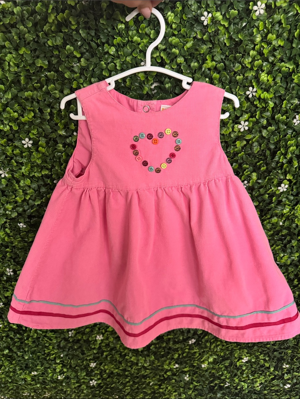 Vintage Gymboree Corduroy Pink Sleeveless Dress with Colorful Button Heart 12-18